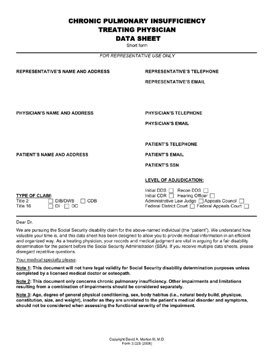 Chronic Pulmonary Insufficiency Treating Physician Data Sheet